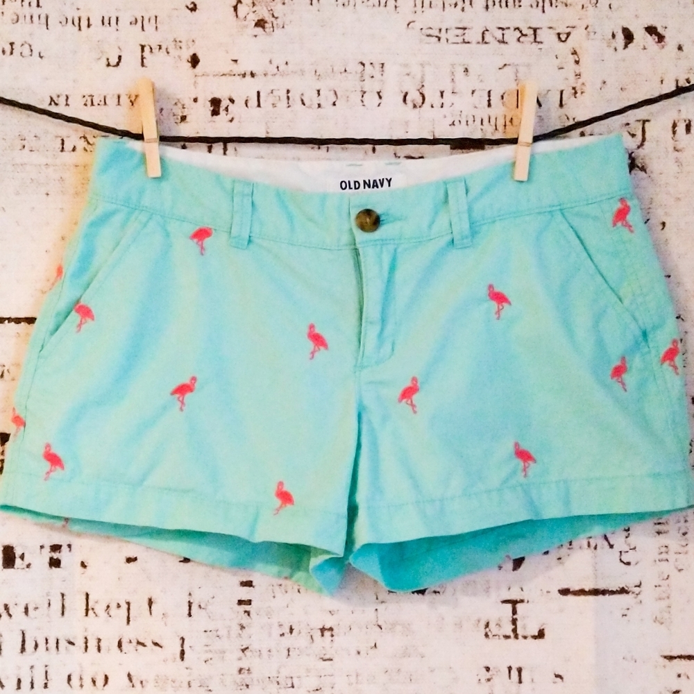 Old Navy flamingo chino cotton embroidered shorts